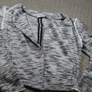Lush Size S Black & White Woven Fringe Full Zip Jacket